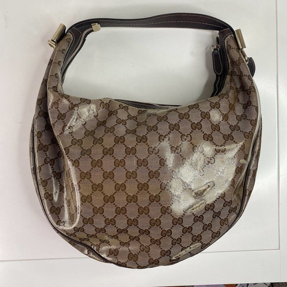 Gucci duchessa Hobo GG Logo, Crystal Coated canvas Bag , Beige Brown , Damaged - Picture 6 of 16